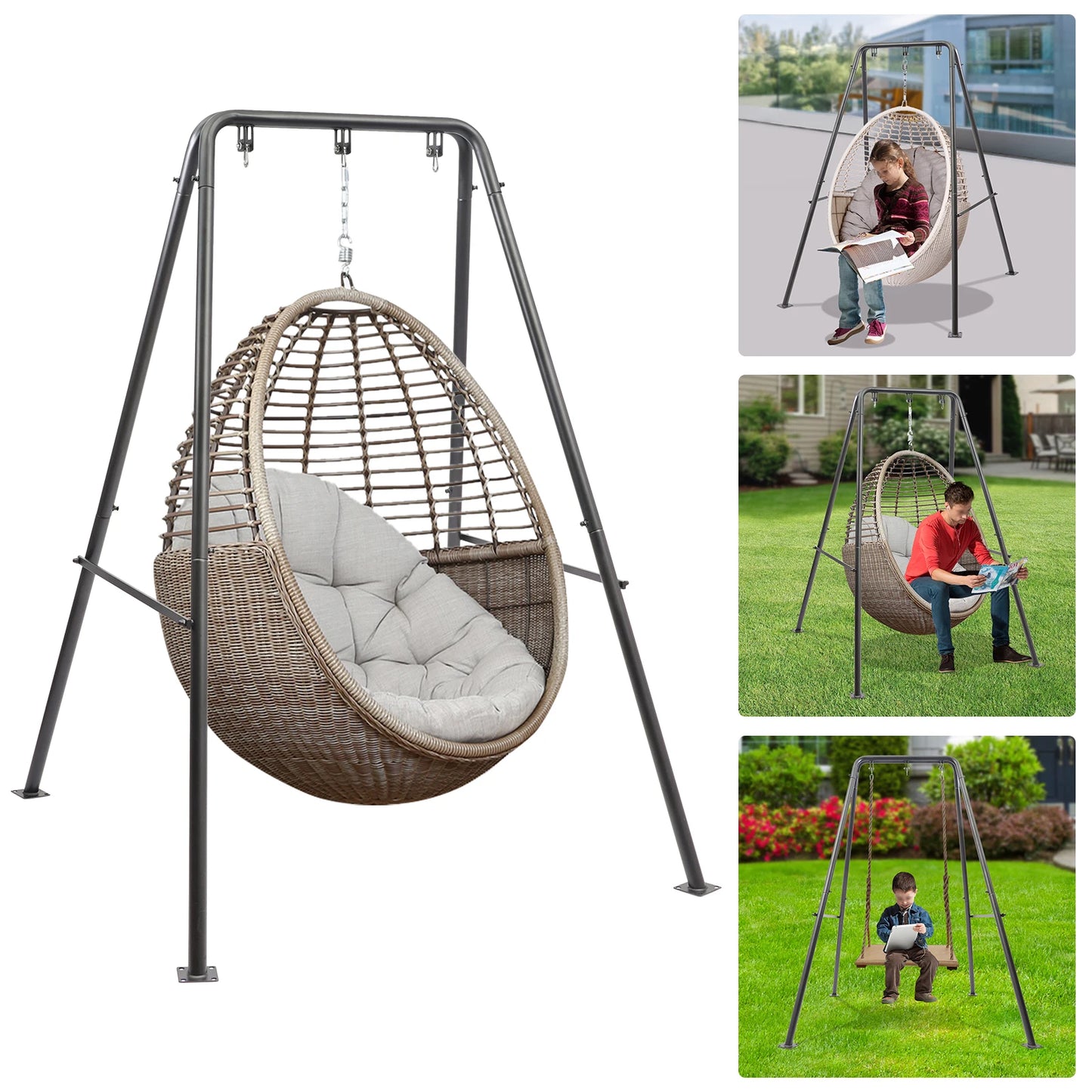 Hängesessel Gestell aus Metall – A-Frame Ständer mit 3 Aufhängepunkten für Indoor & Outdoor