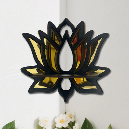 Lotus Wandregal aus Holz mit Spiegel – Dekorative Ablage für Kerzen & Duftöle
