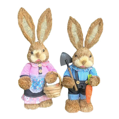 Niedlicher Osterhase aus Stroh – Dekofigur für Haus und Garten, stehender Osterhase 35 cm