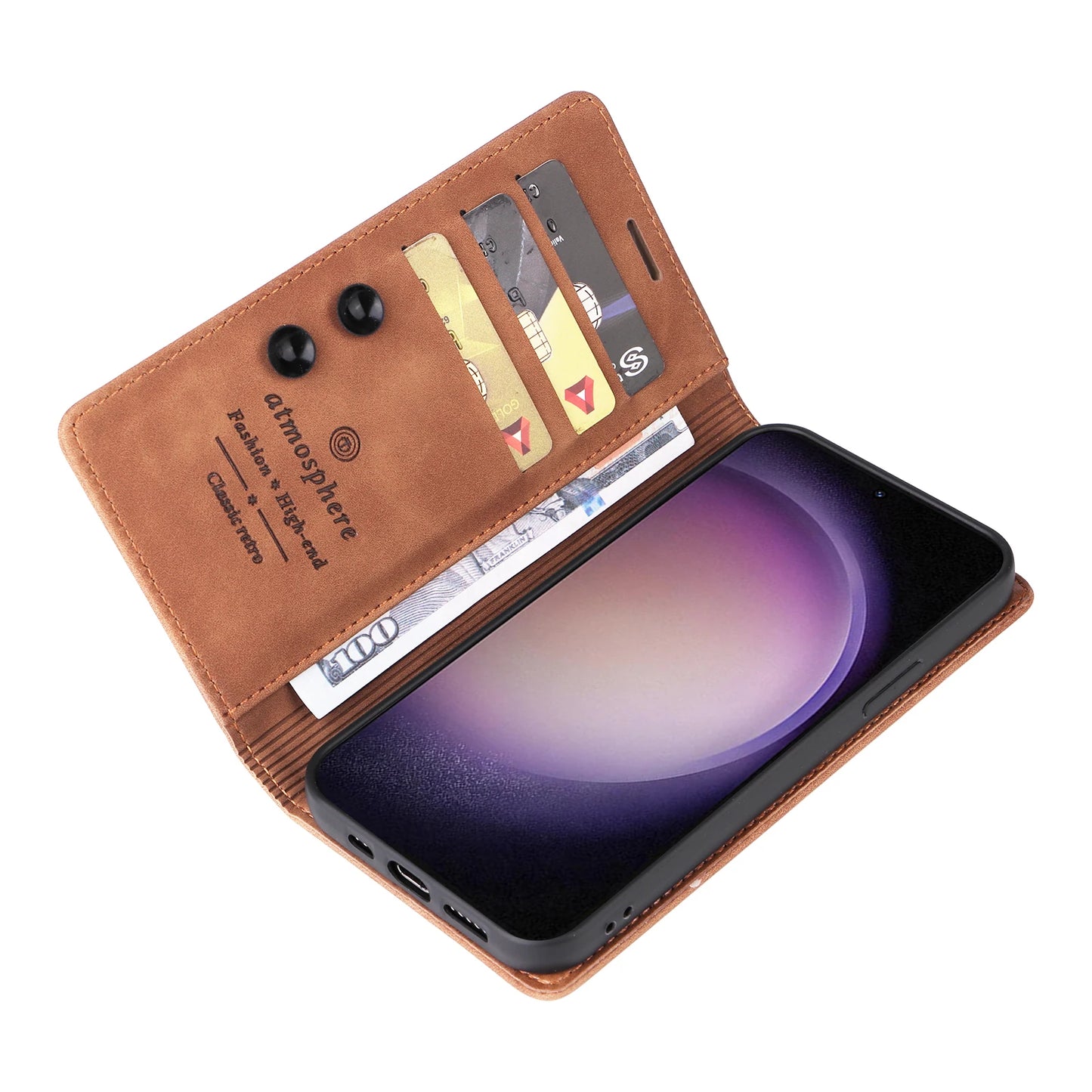Ultradünne Leder-Handyhülle mit Flip-Design – Kompatibel mit Samsung Galaxy S25, S24, S23, S22 Ultra, S21, S20+, S10, Note 20 5G