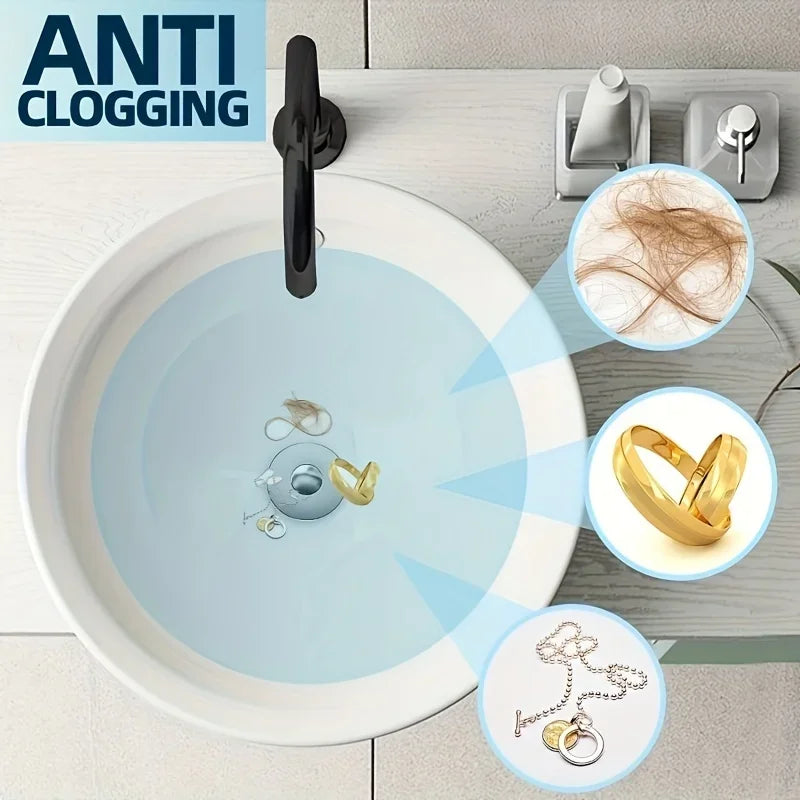 Universal Waschbecken-Abflussstöpsel mit Pop-up & Haarfänger – Chrom/Metall Filter, leicht zu drücken