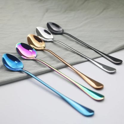 4er Set Edelstahl-Löffel mit langem Griff – Dessert-, Eis-, Kaffee- & Rührlöffel, Party- und Tischbesteck