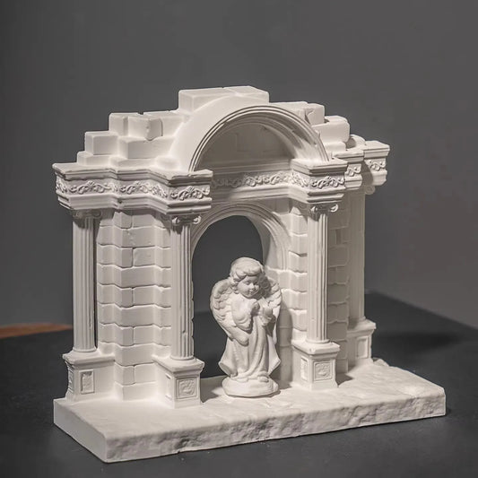 Vintage Europäischer Torbogen Deko – Gipsbogen Desktop Ornament mit Raumduft Funktion, Mini Landschafts- und Aromatherapie Dekoration