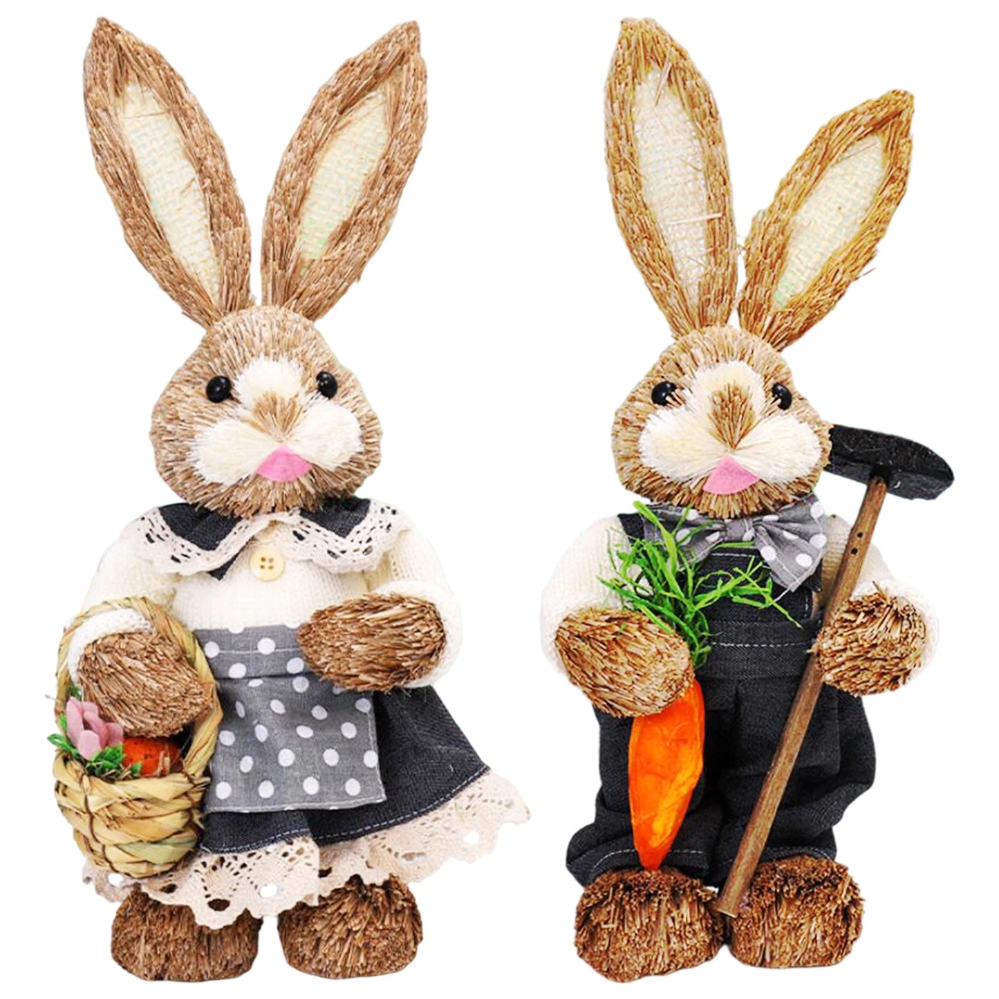 Niedlicher Osterhase aus Stroh – Dekofigur für Haus und Garten, stehender Osterhase 35 cm