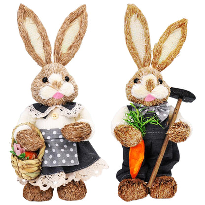 Niedlicher Osterhase aus Stroh – Dekofigur für Haus und Garten, stehender Osterhase 35 cm