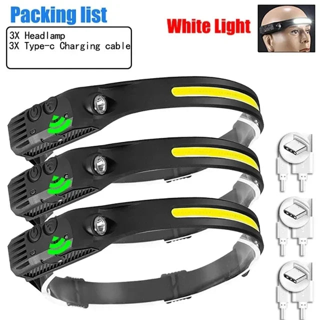 USB wiederaufladbare LED Stirnlampe – COB Arbeitslicht, wasserdicht, Sensorlicht, ideal für Angeln, Camping & Outdoor