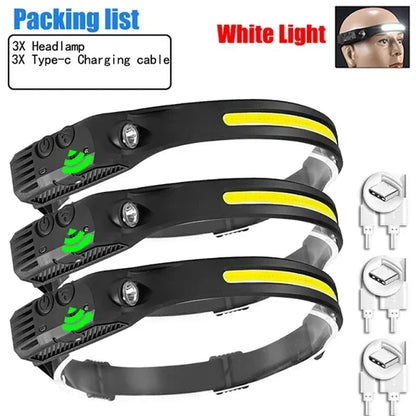 USB wiederaufladbare LED Stirnlampe – COB Arbeitslicht, wasserdicht, Sensorlicht, ideal für Angeln, Camping & Outdoor