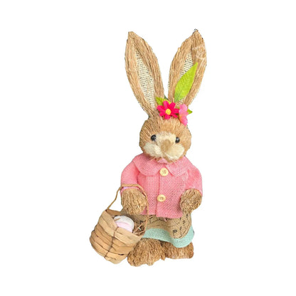 Niedlicher Osterhase aus Stroh – Dekofigur für Haus und Garten, stehender Osterhase 35 cm