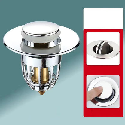 Universal Waschbecken-Abflussstöpsel mit Pop-up & Haarfänger – Chrom/Metall Filter, leicht zu drücken