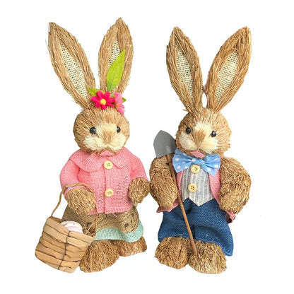 Niedlicher Osterhase aus Stroh – Dekofigur für Haus und Garten, stehender Osterhase 35 cm