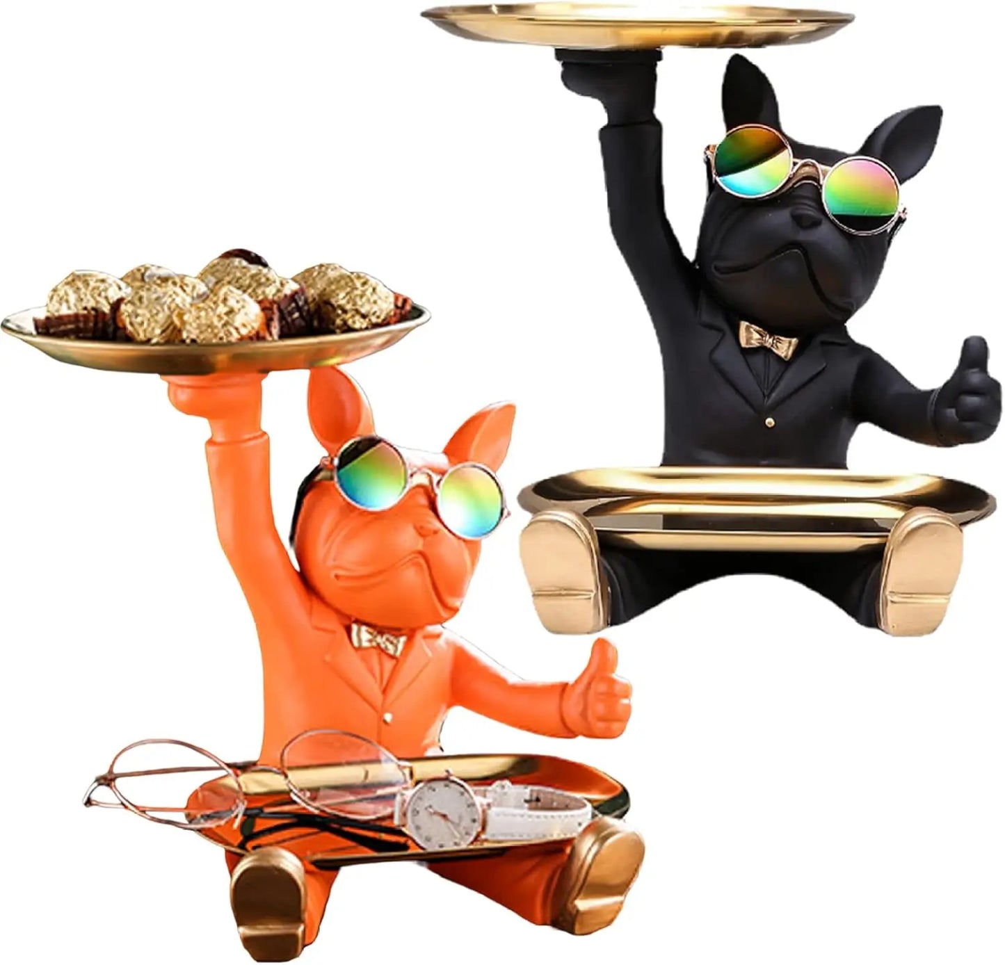 Französische Bulldogge Dekofigur mit Ablageschale – Moderne Schlüssel- & Schmuckablage