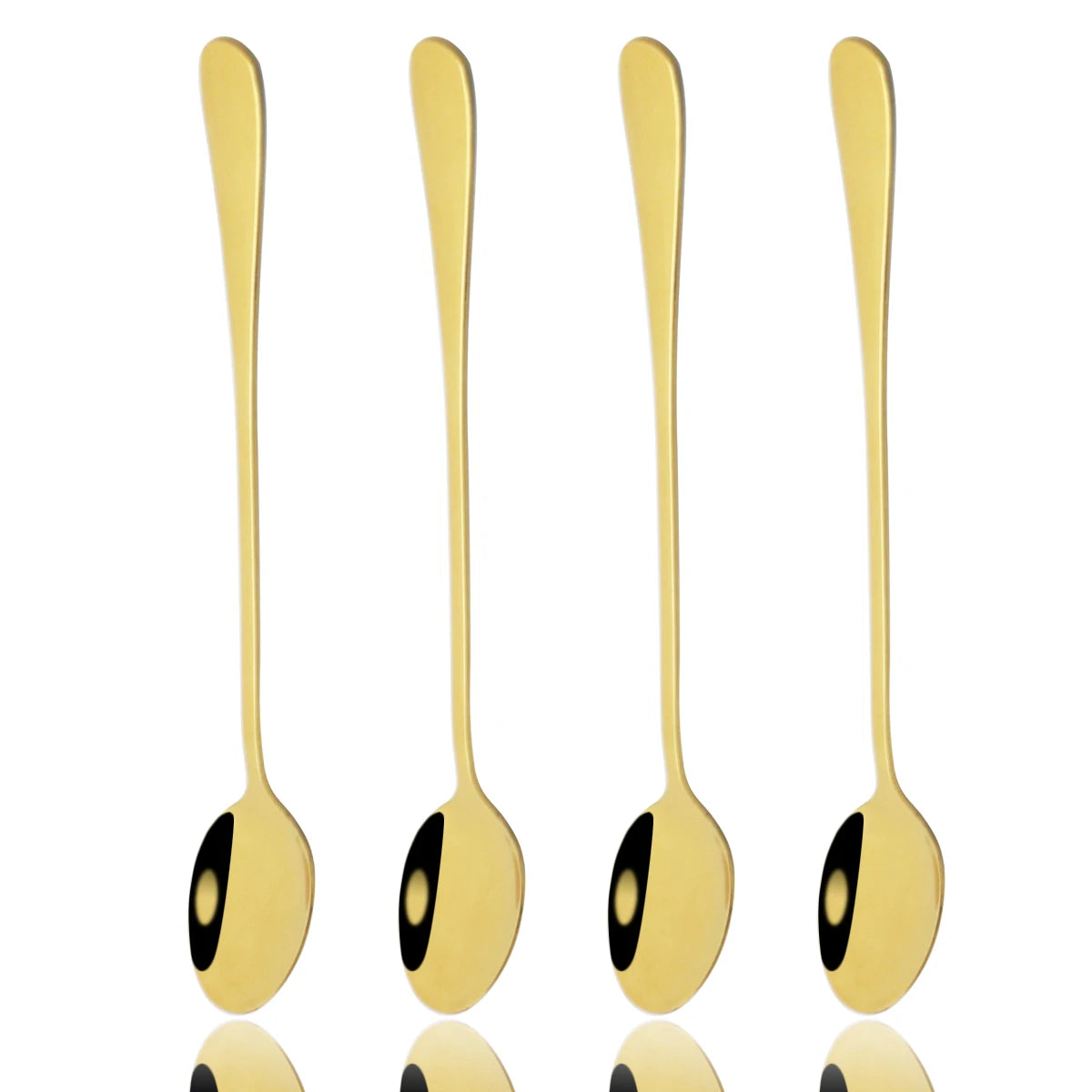 4er Set Edelstahl-Löffel mit langem Griff – Dessert-, Eis-, Kaffee- & Rührlöffel, Party- und Tischbesteck