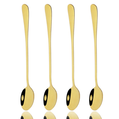 4er Set Edelstahl-Löffel mit langem Griff – Dessert-, Eis-, Kaffee- & Rührlöffel, Party- und Tischbesteck
