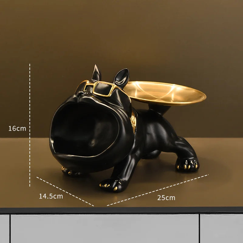 Resin Bulldogge Dekofigur mit Ablageschale – Hund Statue für stilvolle Wohnraumdekoration