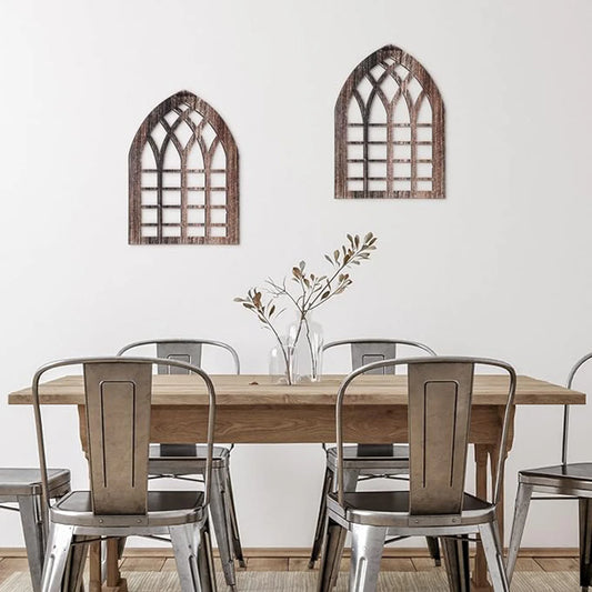 2er Set Holz Fensterdeko – Charmante Landhaus Wanddekoration mit Bogen