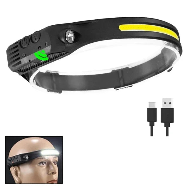 USB wiederaufladbare LED Stirnlampe – COB Arbeitslicht, wasserdicht, Sensorlicht, ideal für Angeln, Camping & Outdoor
