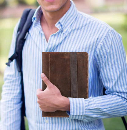 Retro Business Notizbuch A5 mit Ledercover, 6-Ring-Organizer, Stifthalter, iPad Mini Fach, Kartenfächer, Reise-Portfolio