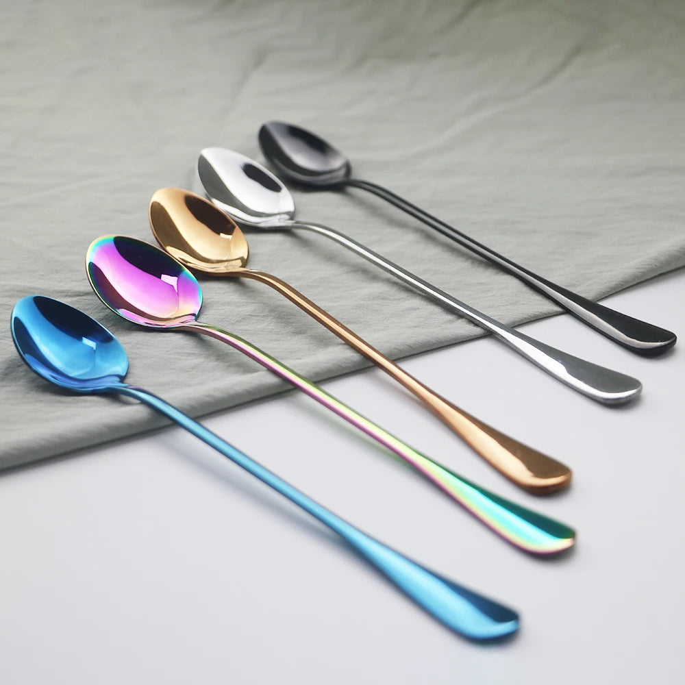 4er Set Edelstahl-Löffel mit langem Griff – Dessert-, Eis-, Kaffee- & Rührlöffel, Party- und Tischbesteck
