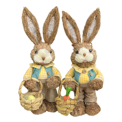 Niedlicher Osterhase aus Stroh – Dekofigur für Haus und Garten, stehender Osterhase 35 cm