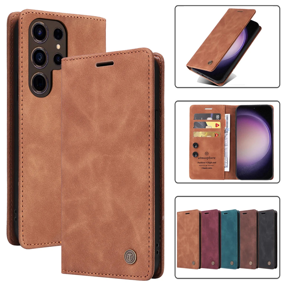 Ultradünne Leder-Handyhülle mit Flip-Design – Kompatibel mit Samsung Galaxy S25, S24, S23, S22 Ultra, S21, S20+, S10, Note 20 5G