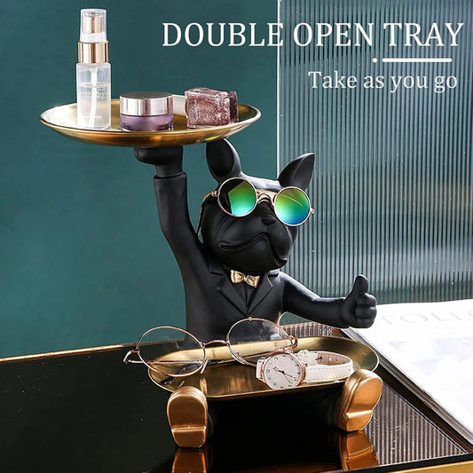 Französische Bulldogge Dekofigur mit Ablageschale – Moderne Schlüssel- & Schmuckablage