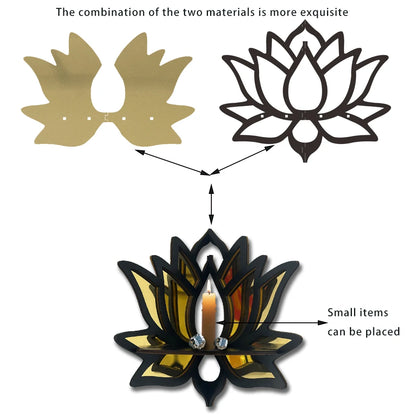 Lotus Wandregal aus Holz mit Spiegel – Dekorative Ablage für Kerzen & Duftöle