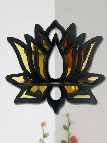 Lotus Wandregal aus Holz mit Spiegel – Dekorative Ablage für Kerzen & Duftöle