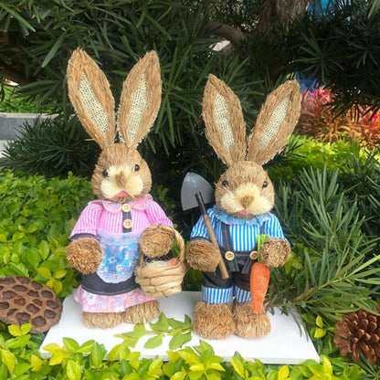 Niedlicher Osterhase aus Stroh – Dekofigur für Haus und Garten, stehender Osterhase 35 cm