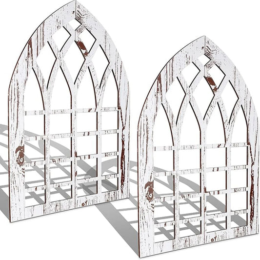 2er Set Holz Fensterdeko – Charmante Landhaus Wanddekoration mit Bogen
