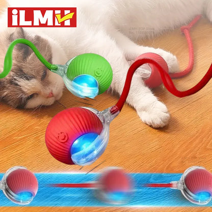 Automatischer Katzen-Spielball mit Bewegungssensor – Interaktives Katzenspielzeug mit Plüschschwanz (wiederaufladbar)