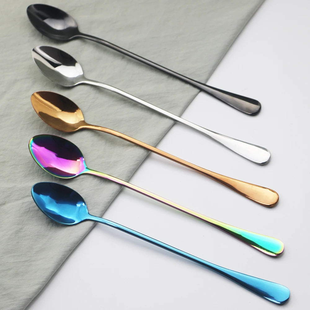 4er Set Edelstahl-Löffel mit langem Griff – Dessert-, Eis-, Kaffee- & Rührlöffel, Party- und Tischbesteck