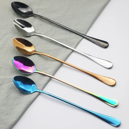 4er Set Edelstahl-Löffel mit langem Griff – Dessert-, Eis-, Kaffee- & Rührlöffel, Party- und Tischbesteck