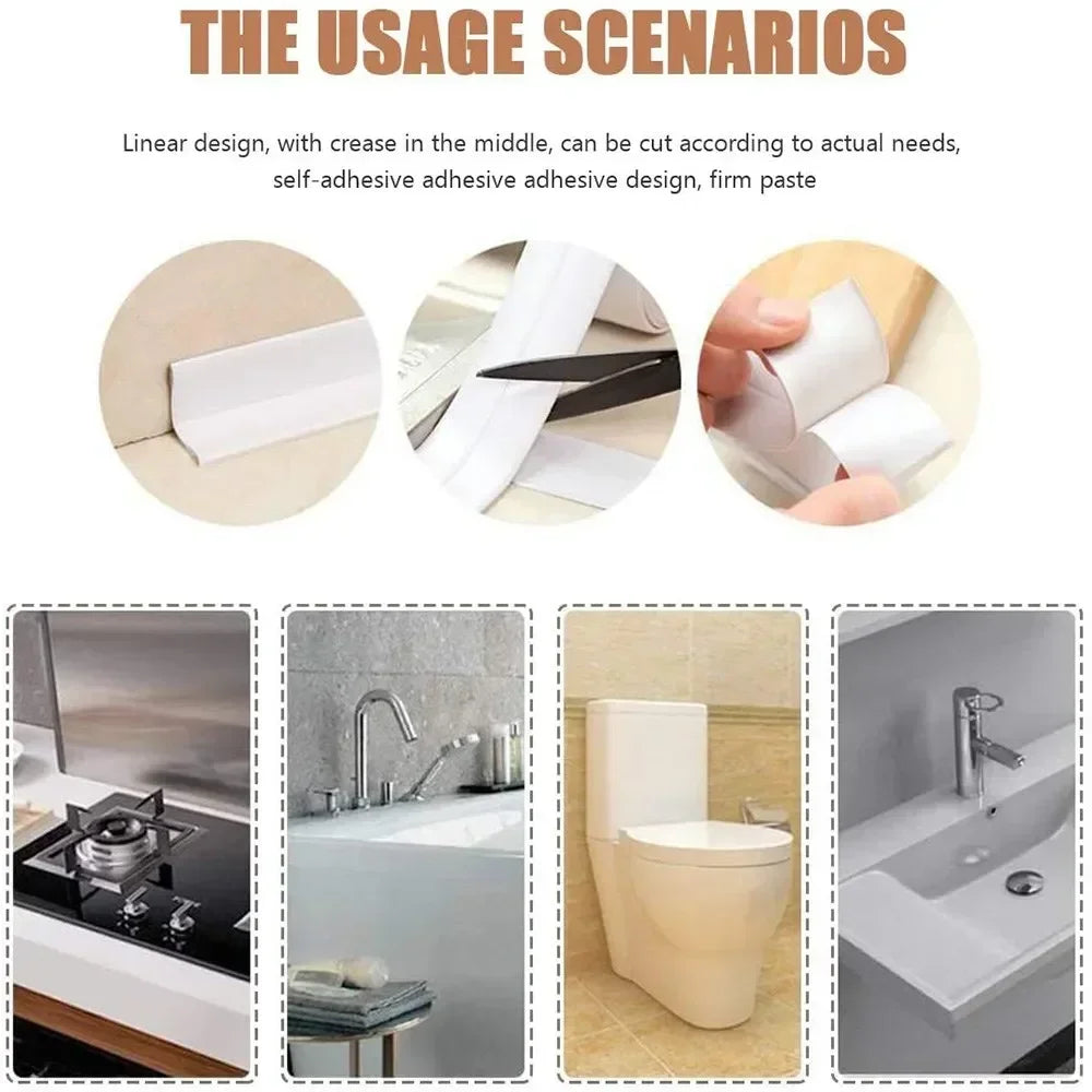 Wasser- & Ölresistentes PVC Dichtband – Selbstklebend, Küchen- & Badezimmerecken, 1 m / 2 m / 3,2 m
