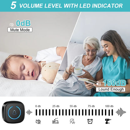 Kabellose Smart-Türklingel – 300M Reichweite, 60 Melodien, Fernbedienung, US/EU/UK Stecker