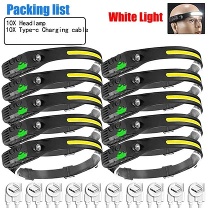 USB wiederaufladbare LED Stirnlampe – COB Arbeitslicht, wasserdicht, Sensorlicht, ideal für Angeln, Camping & Outdoor