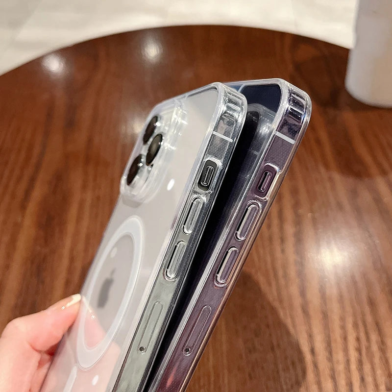 iPhone Hülle mit Magesafe – Transparentes Wireless Charging Case, Stoßfest, Schutz für iPhone 11–17 Pro/Max/Mini/Plus