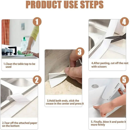 Wasser- & Ölresistentes PVC Dichtband – Selbstklebend, Küchen- & Badezimmerecken, 1 m / 2 m / 3,2 m