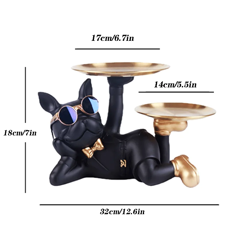 Resin Bulldoggen Statue mit Tablett – Multifunktionale Dekofigur für Schreibtisch und Wohnraum