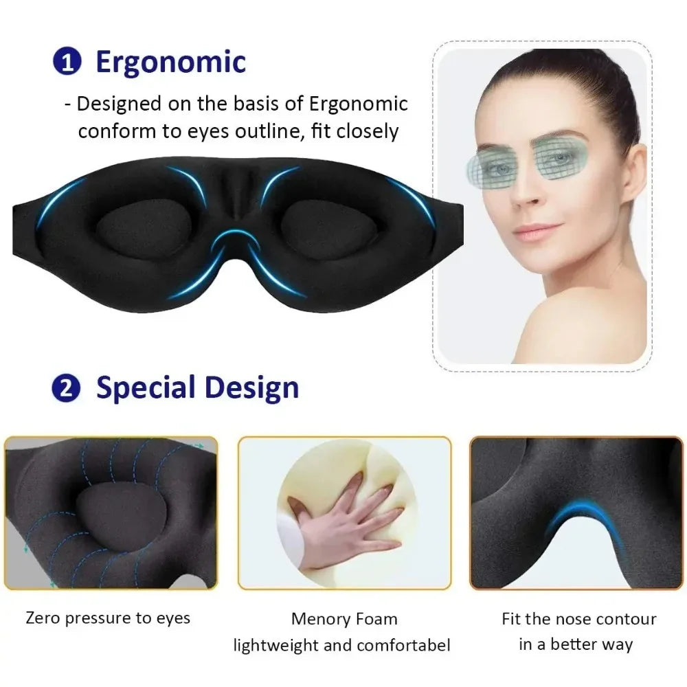 3D-Augenmaske mit verstellbarem Band – Schlafmaske für Damen und Herren, atmungsaktiv, Farbe: Schwarz