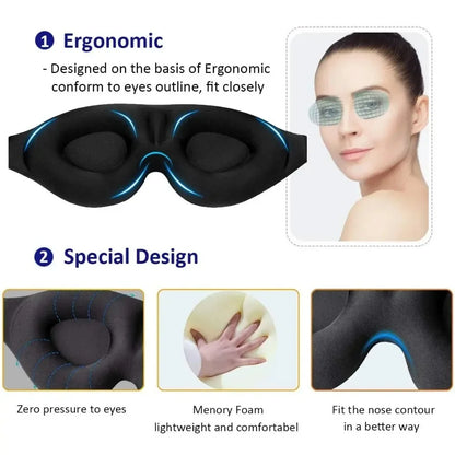 3D-Augenmaske mit verstellbarem Band – Schlafmaske für Damen und Herren, atmungsaktiv, Farbe: Schwarz