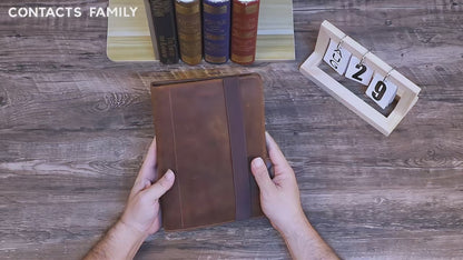 Retro Business Notizbuch A5 mit Ledercover, 6-Ring-Organizer, Stifthalter, iPad Mini Fach, Kartenfächer, Reise-Portfolio